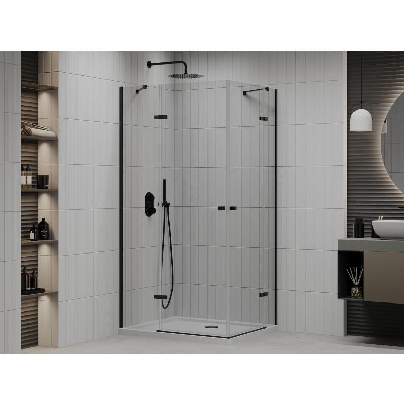 Mexen Roma Duo kabina prysznicowa uchylna 100 x 90 cm, transparent, czarna + brodzik Flat - 854-100-090-70-02-4010B