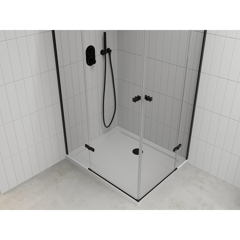 Mexen Roma Duo cabine de douche pivotante 100 x 90 cm, transparent, noir + receveur Flat - 854-100-090-70-02-4010B