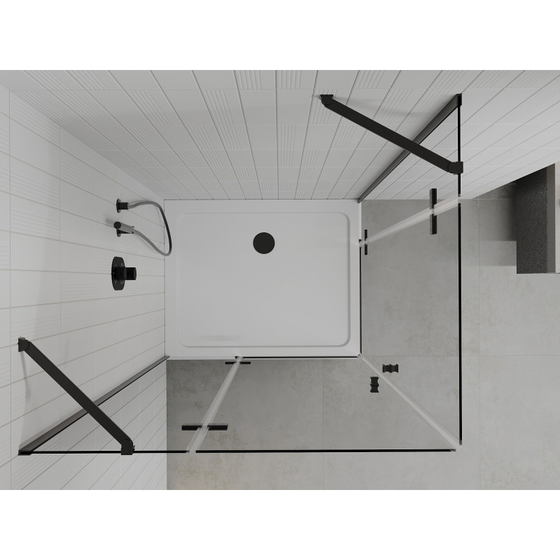Mexen Roma Duo kabina prysznicowa uchylna 90 x 80 cm, transparent, czarna + brodzik Flat - 854-090-080-70-02-4010B