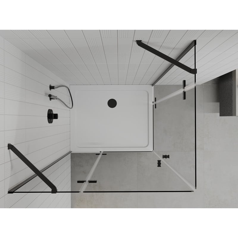 Mexen Roma Duo scharnierbare douchecabine 90 x 80 cm, transparant, zwart + Flat douchebak - 854-090-080-70-02-4010B