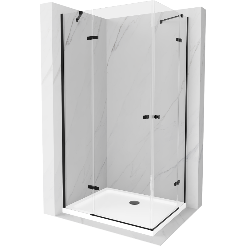 Mexen Roma Duo scharnierbare douchecabine 90 x 80 cm, transparant, zwart + Flat douchebak - 854-090-080-70-02-4010B