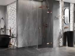 Mexen Lunar T cabina doccia a battente destra 70 x 70 cm, trasparente, rame spazzolato - 834T-070-070-65-00-P