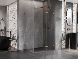 Mexen Lunar T cabina de ducha abatible derecha 85 x 70 cm, transparente, cobre cepillado - 834T-085-070-65-00-P