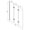Mexen Cubik wanna prostokątna 150 x 70 cm z obudową i parawanem 3-skrzydłowym 120 cm, transparent, czarny - 550315070X9012037000