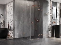 Mexen Lunar T desna zakretna tuš kabina 90 x 90 cm, prozirna, brušeni bakar - 834T-090-090-65-00-P