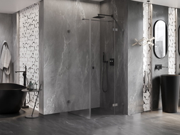 Mexen Lunar T Duschkabine, schwenkbar, rechts 100 x 100 cm, transparent, gebürstetes Gun Gray - 834T-100-100-66-00-P