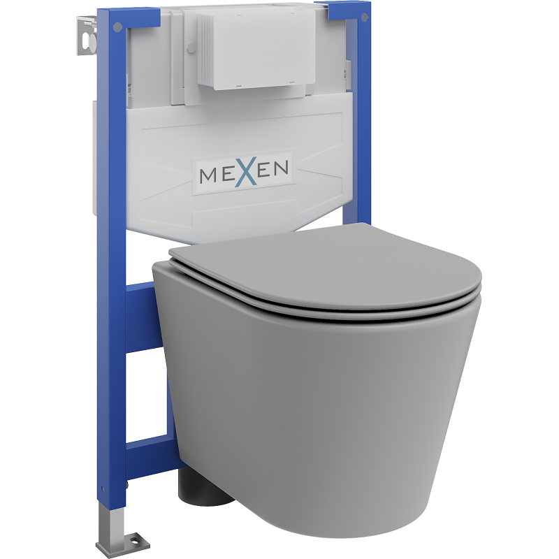 Mexen Rico conjunto empotrado WC bastidor Fenix XS-F con taza de WC y asiento de cierre suave, gris claro mate - 68030724061