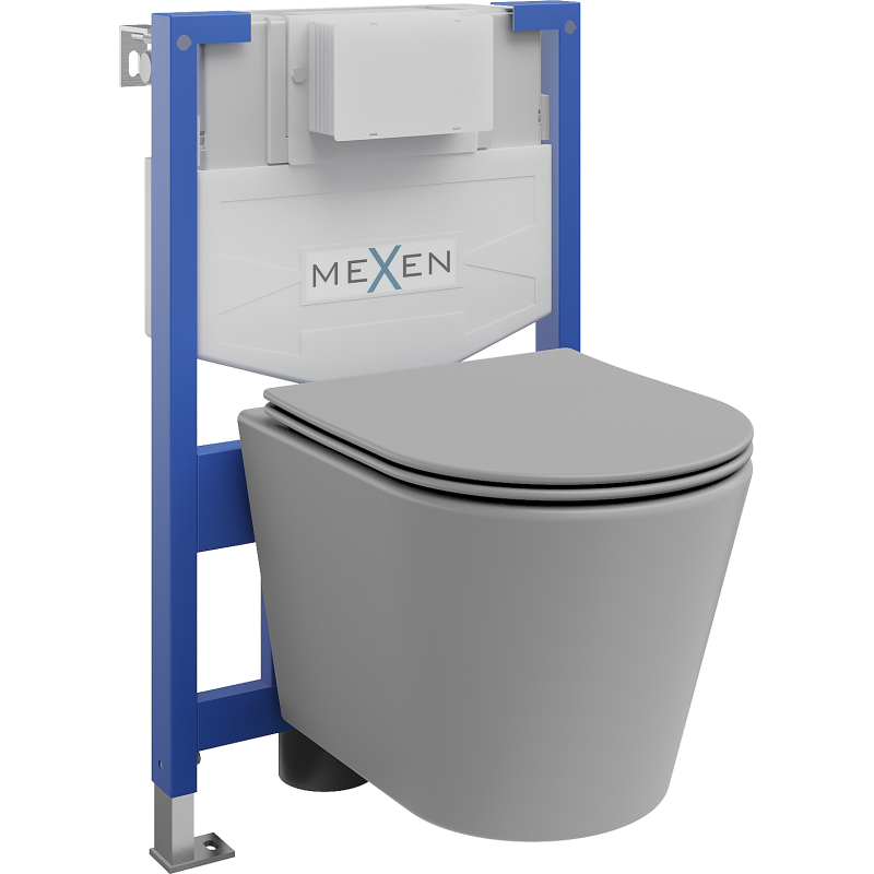 Mexen Rico iebūvējamais WC komplekts Fenix XS-F ar tualetes podu un lēni krītošu vāku, gaiši pelēks matēts