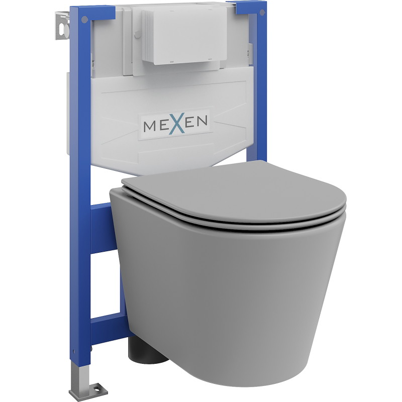 Mexen Rico seina sisse paigaldatav WC komplekt Fenix XS-F koos WC poti ja pehmelt sulguva kaanega, helehall matt - 68030724061