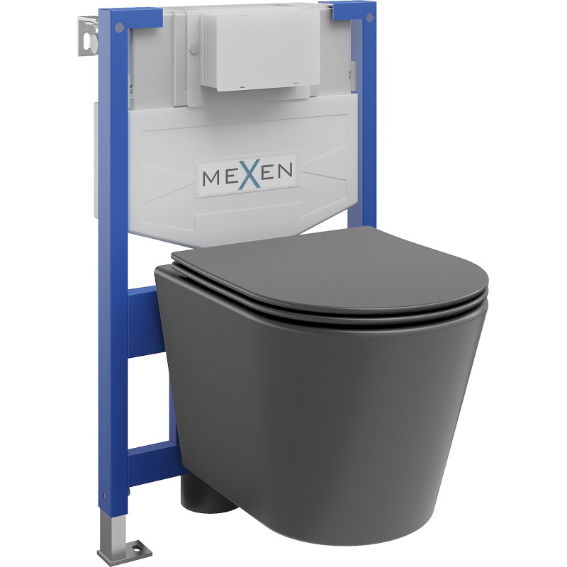 Mexen Rico WC seinale paigaldatav komplekt Fenix XS-F raamiga, tualett-kauss ja aeglaselt langev kaas, tumehall matt