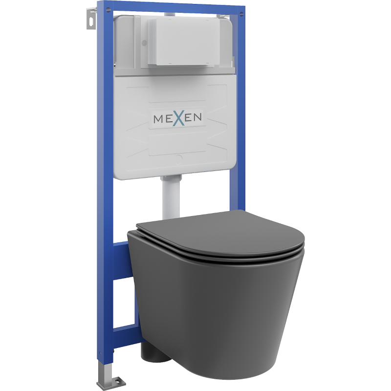 Mexen ensemble encastré WC cadre Fenix Slim avec cuvette WC Rico et abattant à descente amortie, gris foncé mat - 61030724071