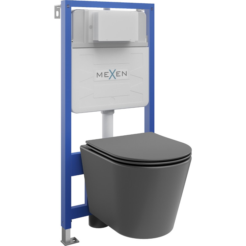 Mexen Rico WC Concealed Set Fenix Slim with WC Bowl and Soft-Close Seat, Dark Gray Matte - 61030724071