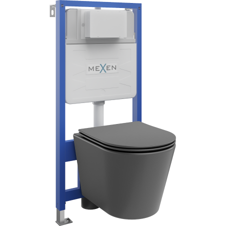 Mexen Rico WC aluskronsteini komplekt Fenix Slim koos WC-poti ja vaikselt sulguva prill-lauaga, tumehall matt - 61030724071