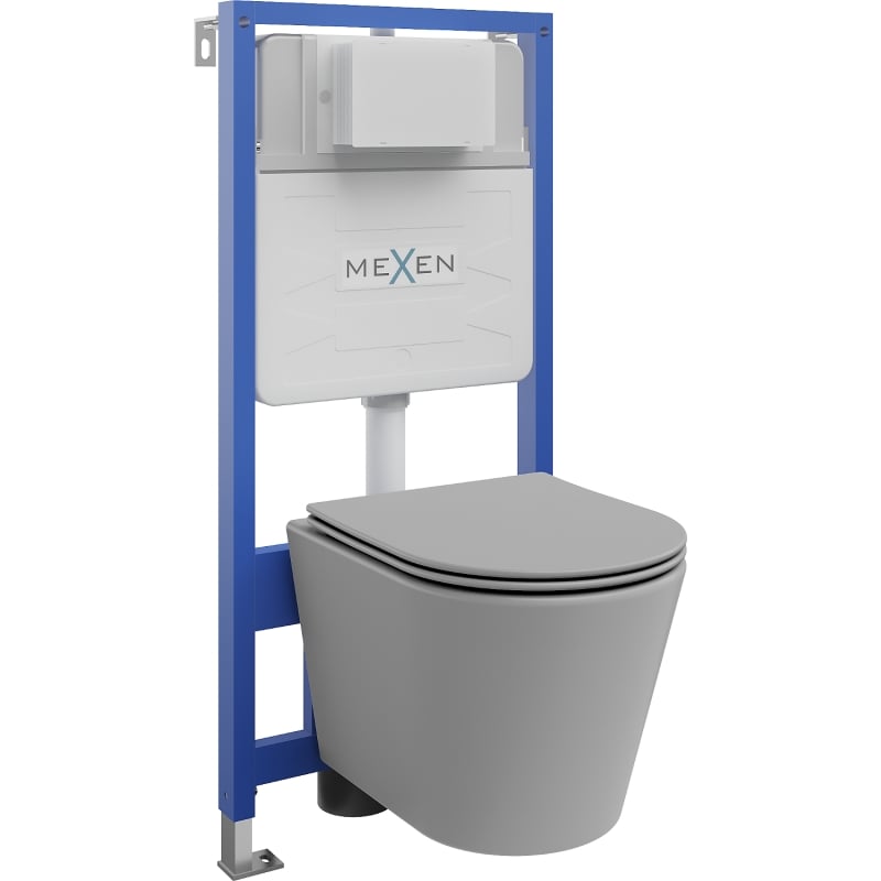 Mexen Rico Fenix Slim WC Concealed Set with WC Bowl and Soft-Close Seat, Light Gray Matte - 61030724061
