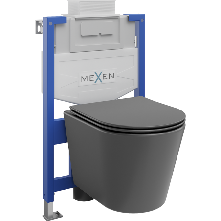 Ensemble encastré WC Mexen Fenix XS-U avec cuvette WC Rico et abattant à descente lente, gris foncé mat - 68530724071