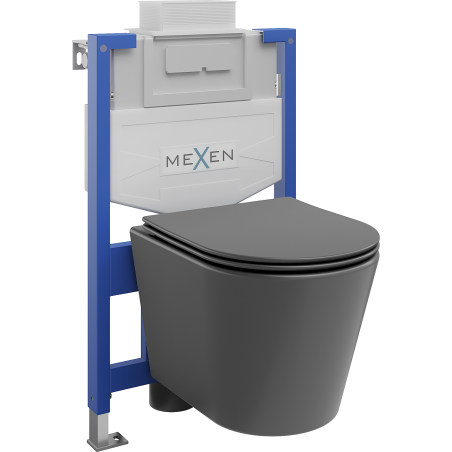 Mexen Rico seinaalune WC Fenix XS-U raam koos WC-poti ja aeglaselt langeva kaanega, tumehall matt - 68530724071
