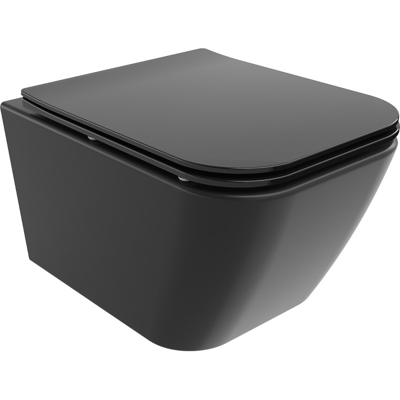 Mexen Madox Rimless WC pot met langzaam sluitende slim zitting, duroplast, zwarte mat - 30154070