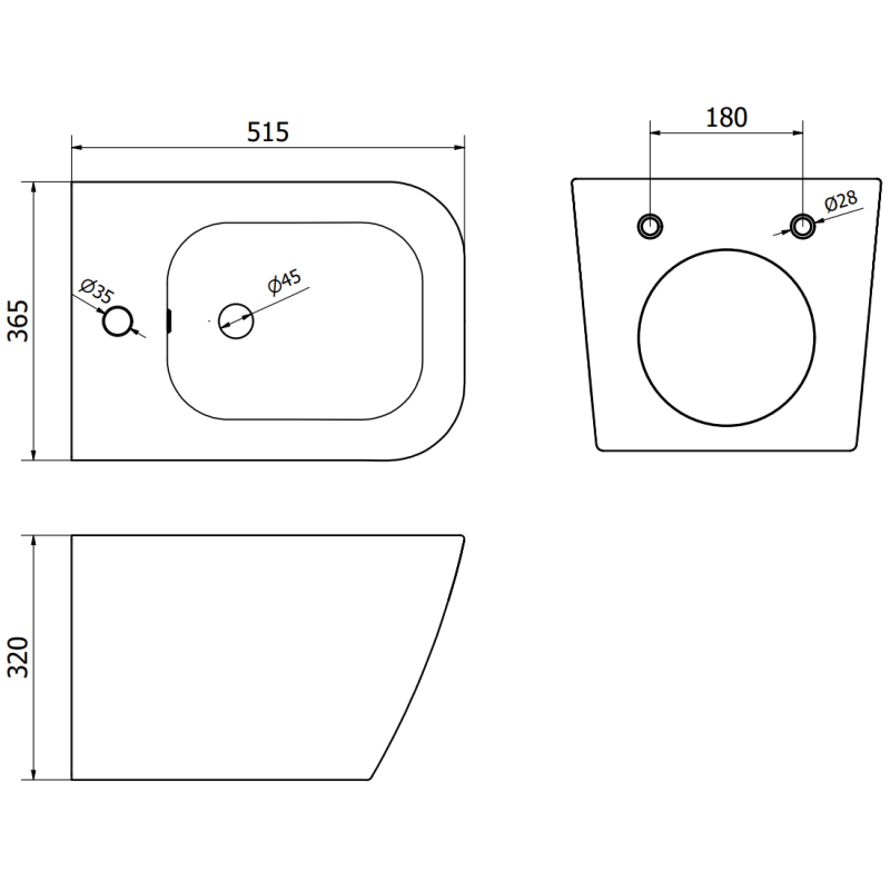 Mexen Madox hängendes Bidet, schwarze Mattierung - 35155170
