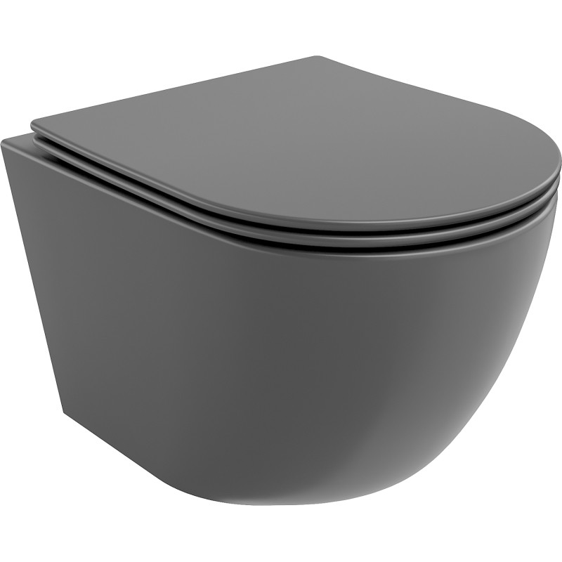 Mexen Lena wc-pot Rimless met slim soft-close zitting, duroplast, donkergrijs mat - 30224071