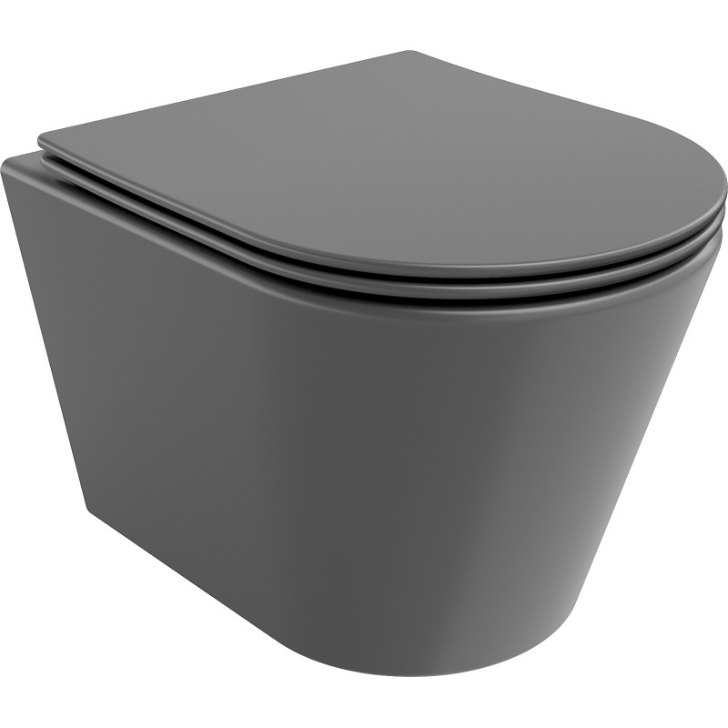 Mexen Rico Rimless WC Bowl with Slim Soft-Close Seat, Duroplast, Dark Gray Matte - 30724071