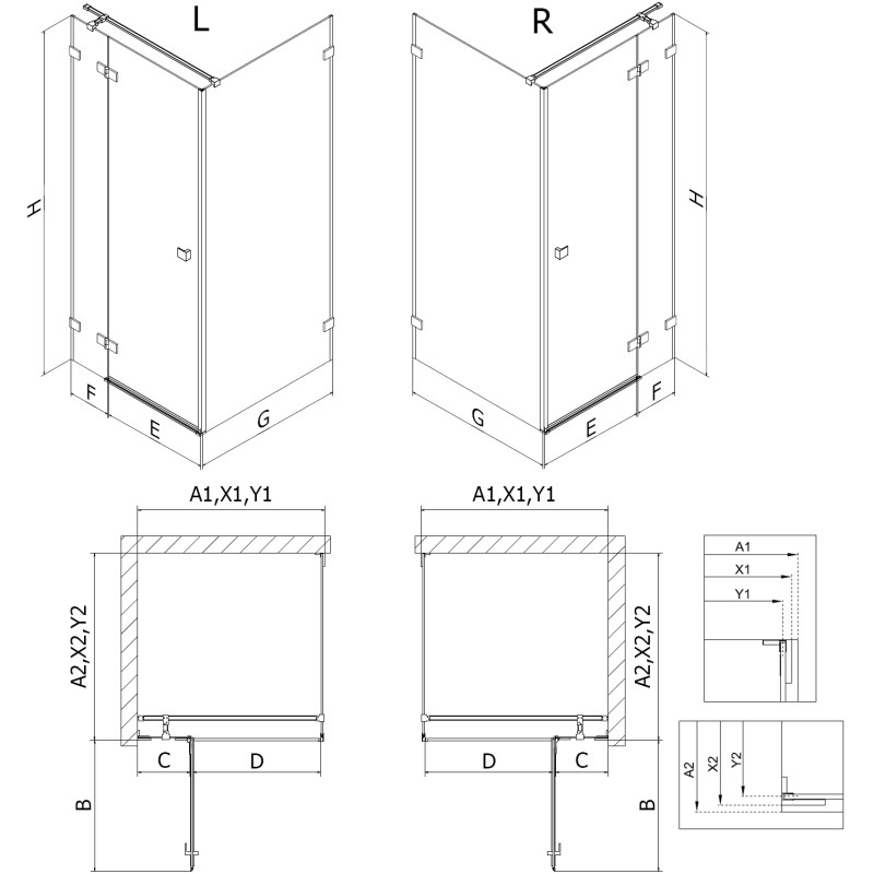 Mexen Lunar T kabina prysznicowa uchylna prawa 70 x 80 cm, transparent, gun metal - 834T-070-080-95-00-P