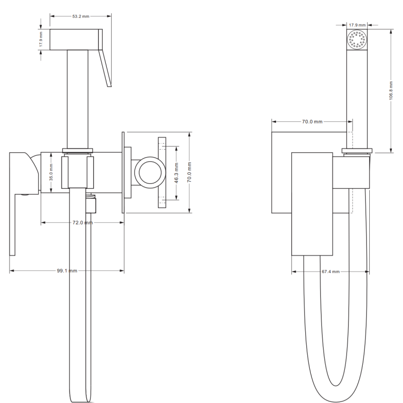 Mexen Cube concealed bidet tap with point set, gold - 7599150-50