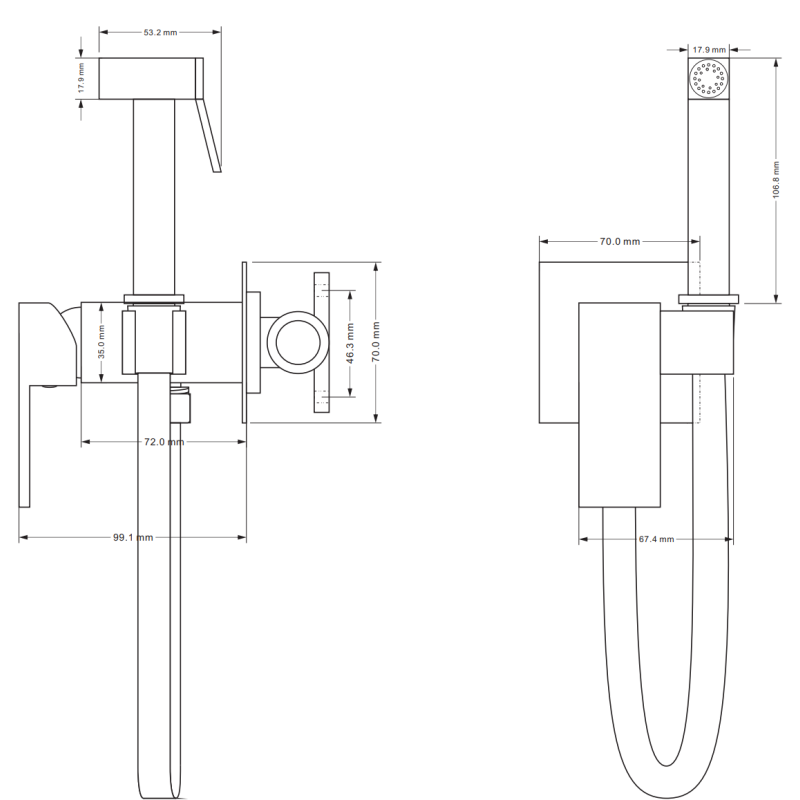 Mexen Cube Bidet Batterie fir an der Mauer mat Punktset, schwaarz - 7599150-70