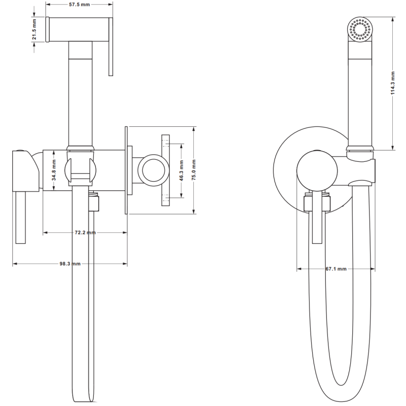 Mexen Elba Bidetsbatterie fir d'Installatioun mat Punkt-Set, schwaarz - 7599250-70