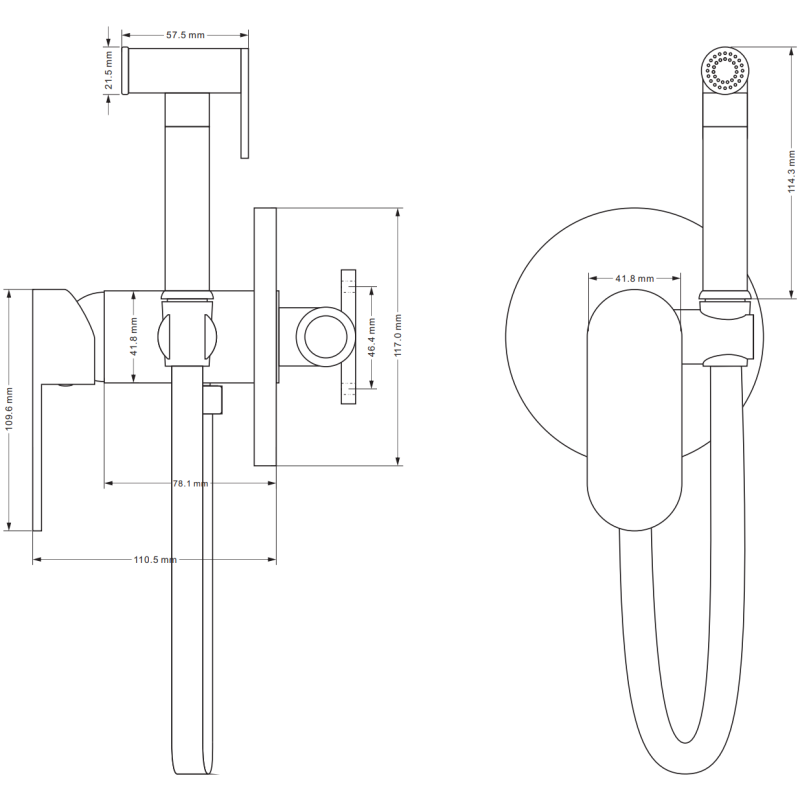 Mexen Milo concealed bidet tap with point set, black - 7599350-70