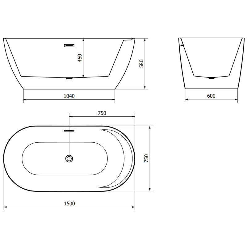 Mexen Laura freestanding bathtub 150 x 75 cm, white - 53401507500