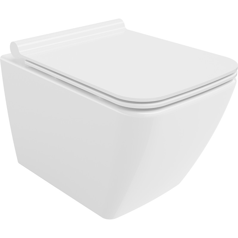 Mexen Vega rimless WC-pott aeglaselt sulguva õhukese duroplast-kaanega, läikiv valge - 30654000