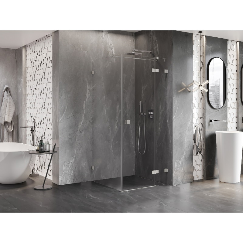 Mexen Lunar T parem avanev dušinurk, parempoolne, 80 x 80 cm, läbipaistev, harjatud nikkel - 834T-080-080-97-00-P