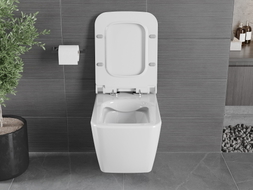 Mexen Vega rimless WC-pott aeglaselt sulguva õhukese duroplast-kaanega, läikiv valge - 30654000