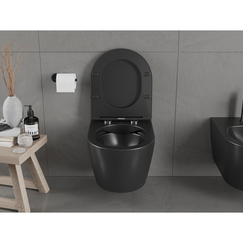 Mexen Carmen miska wc Rimless z deską wolnoopadającą slim, duroplast, czarna mat - 30881085