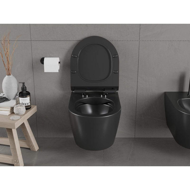 Mexen Carmen wc pot Rimless met soft-close slim zitting, duroplast, zwart mat - 30880185