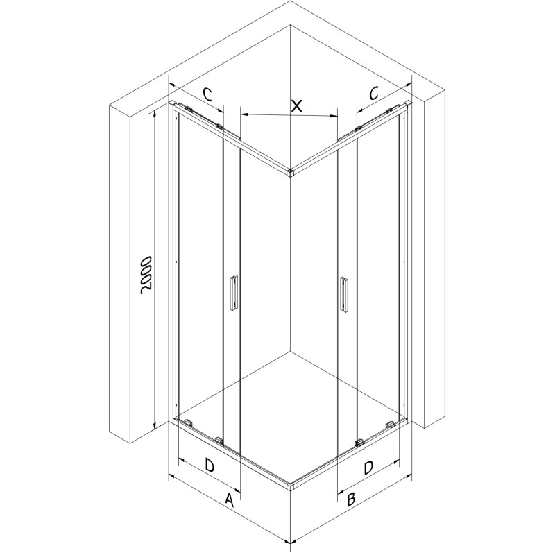 Mexen Exo-S Duo vierkante schuifbare douchecabine 95 x 95 cm, transparant, chroom - 8111-095-095-01-00