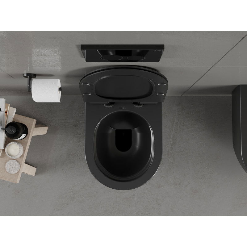 Mexen Carmen Wandhänkt WC-Schëssel Rimless mat engem lueszoumaachen schlanke Sëtz, Duroplast, schwaarz matt - 30880185