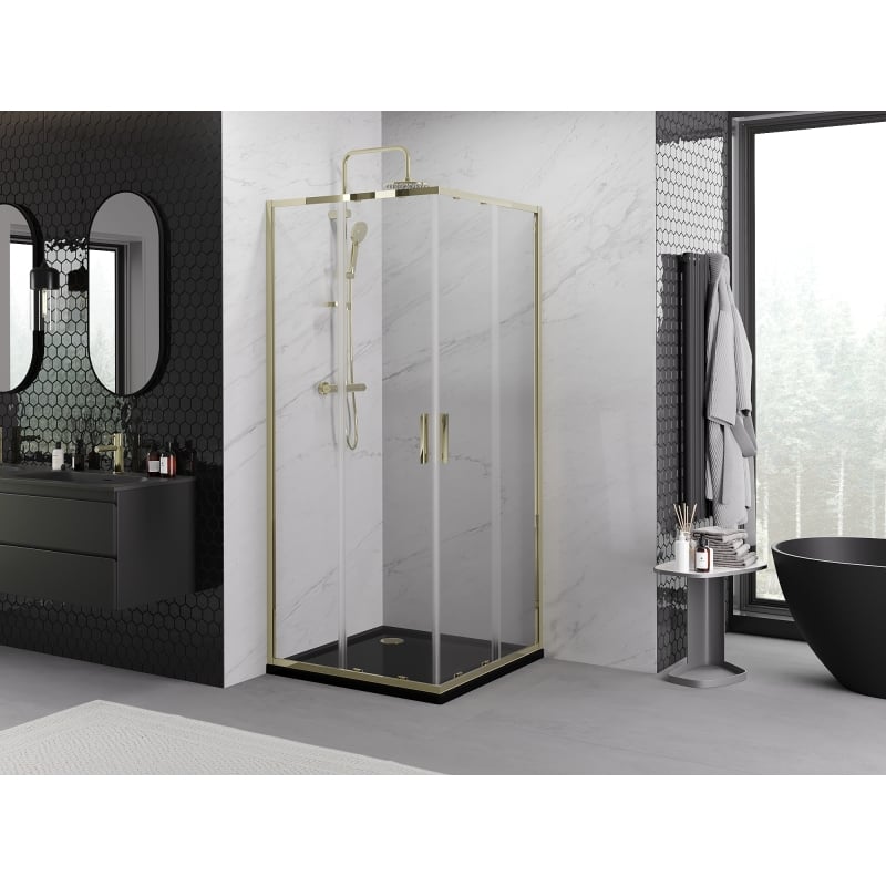 Mexen Exo-S Duo cabina doccia quadrata scorrevole 95 x 95 cm, trasparente, oro - 8111-095-095-50-00