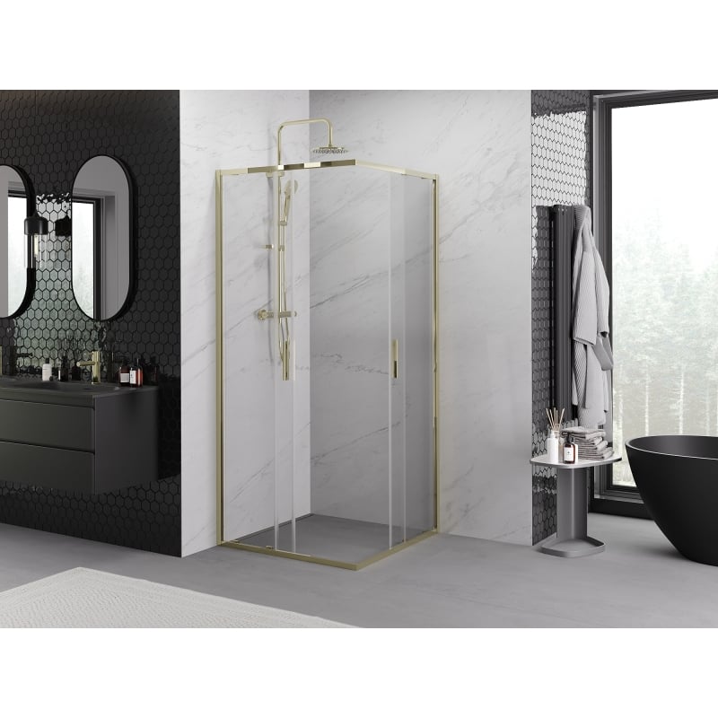 Mexen Exo-S Duo cabina doccia quadrata scorrevole 95 x 95 cm, trasparente, oro - 8111-095-095-50-00