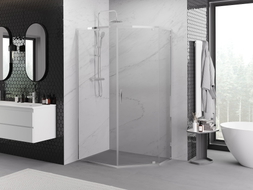Mexen Exo-R cabina doccia pentagonale con ante a battente 90 x 80 cm, trasparente, cromo - 812-090-080-01-00