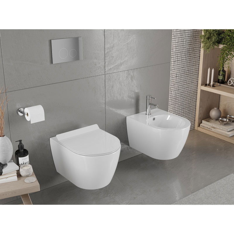 Mexen Carmen wc školjka Rimless s počasi zapirajočim pokrovom slim, duroplast, bel sijaj - 30880100