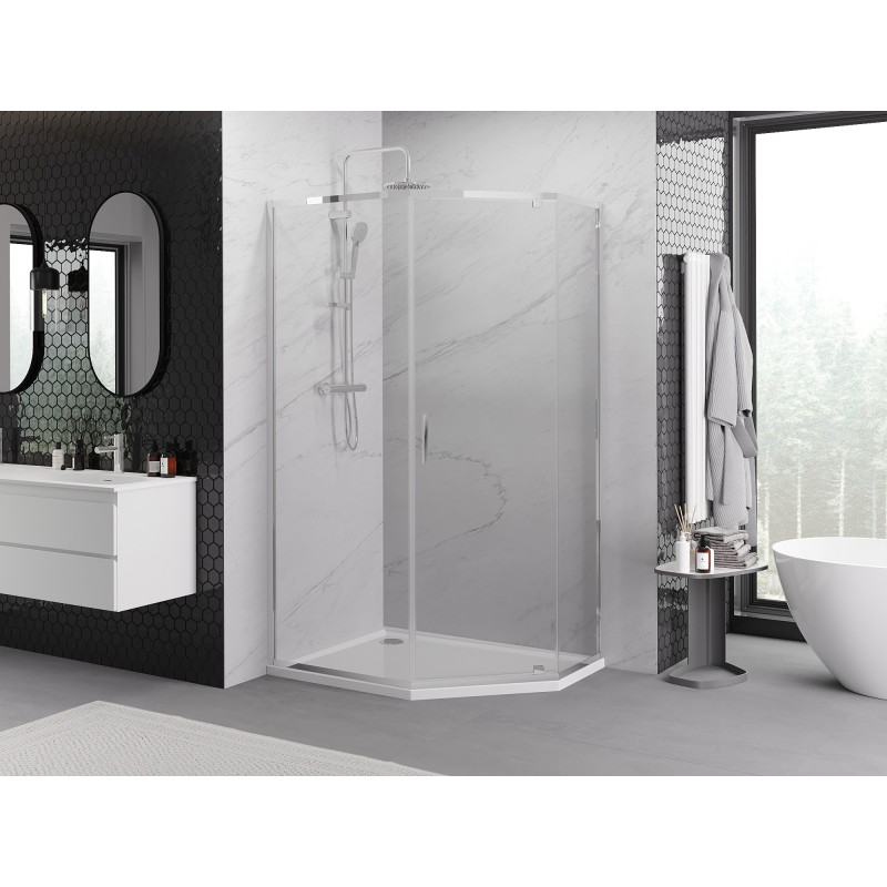 Mexen Exo-R cabina de ducha pentagonal abatible 100 x 80 cm, transparente, cromo - 812-100-080-01-00