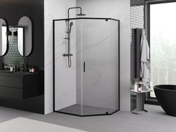 Mexen Exo-R cabina doccia pentagonale a battente 100 x 80 cm, trasparente, nera - 812-100-080-70-00