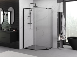 Mexen Exo cabine de douche pentagonale battante 100 x 90 cm, transparent, noir - 812-100-090-70-00