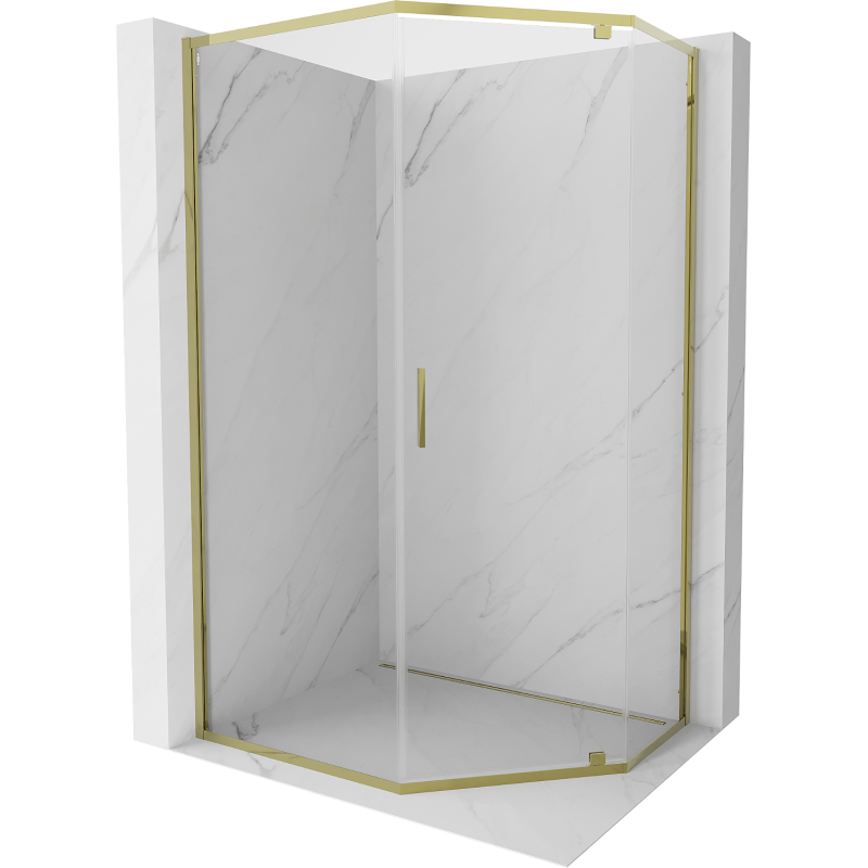 Mexen Exo cabine de douche pentagonale pivotante 90 x 80 cm, transparente, dorée - 812-090-080-50-00