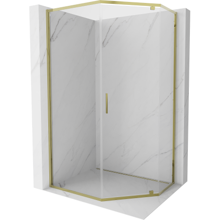 Mexen Exo cabine de douche pentagonale pivotante 90 x 80 cm, transparente, dorée - 812-090-080-50-00