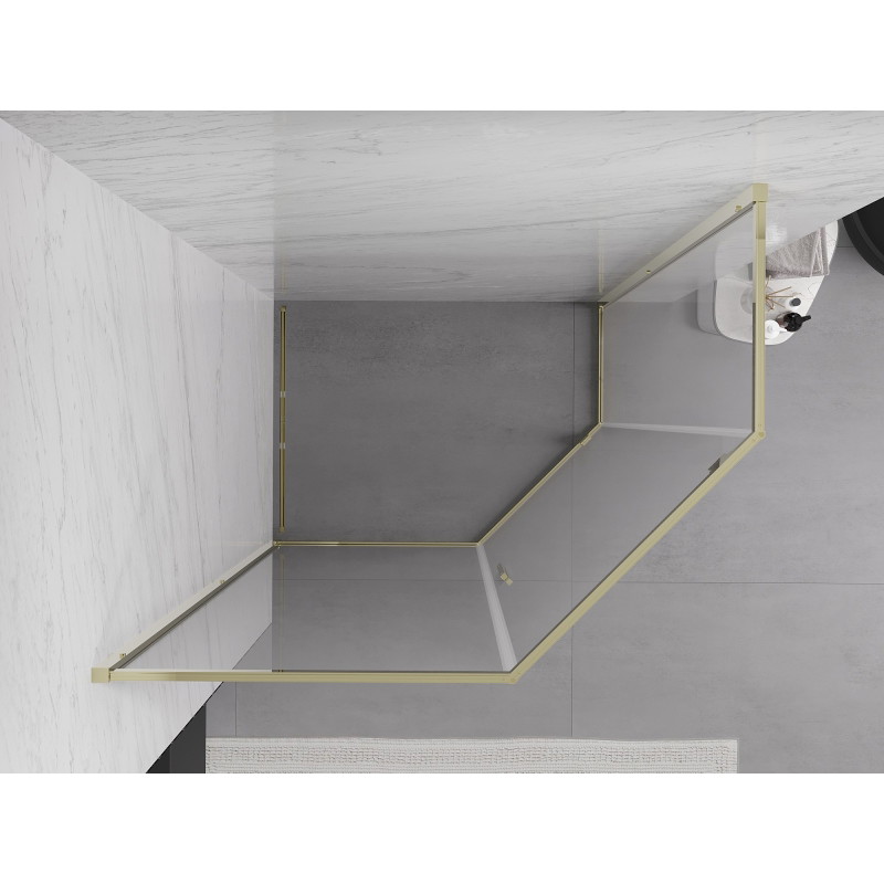 Mexen Exo-R cabina de ducha pentagonal abatible 100 x 80 cm, transparente, dorada - 812-100-080-50-00