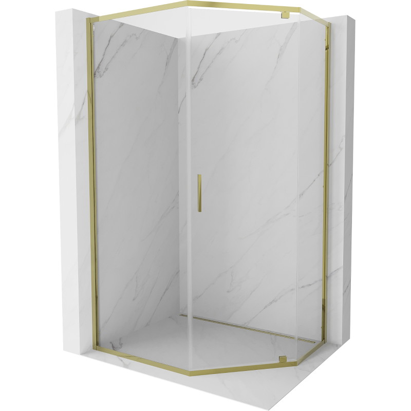 Mexen Exo-R cabina de ducha pentagonal abatible 100 x 80 cm, transparente, dorada - 812-100-080-50-00