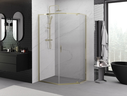 Mexen Exo-R cabine de douche pentagonale pivotante 100 x 90 cm, transparent, or - 812-100-090-50-00