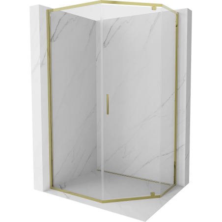 Mexen Exo-R cabine de douche pentagonale pivotante 100 x 90 cm, transparent, or - 812-100-090-50-00